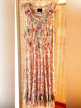 JOHNNY WAS SUMMER FLORAL MESH BIYA DRESS L